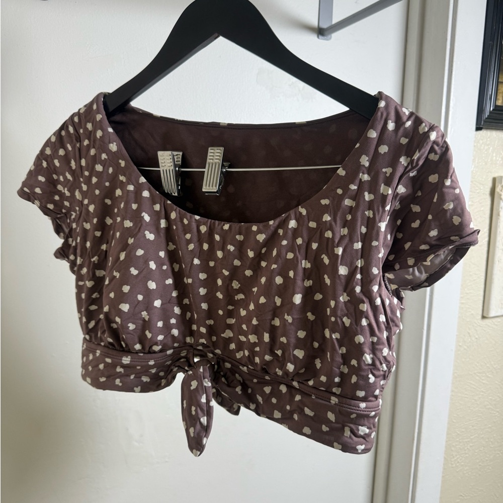 Time and Tru Chocolate and Cream Tie-Front Crop Top Swim Set